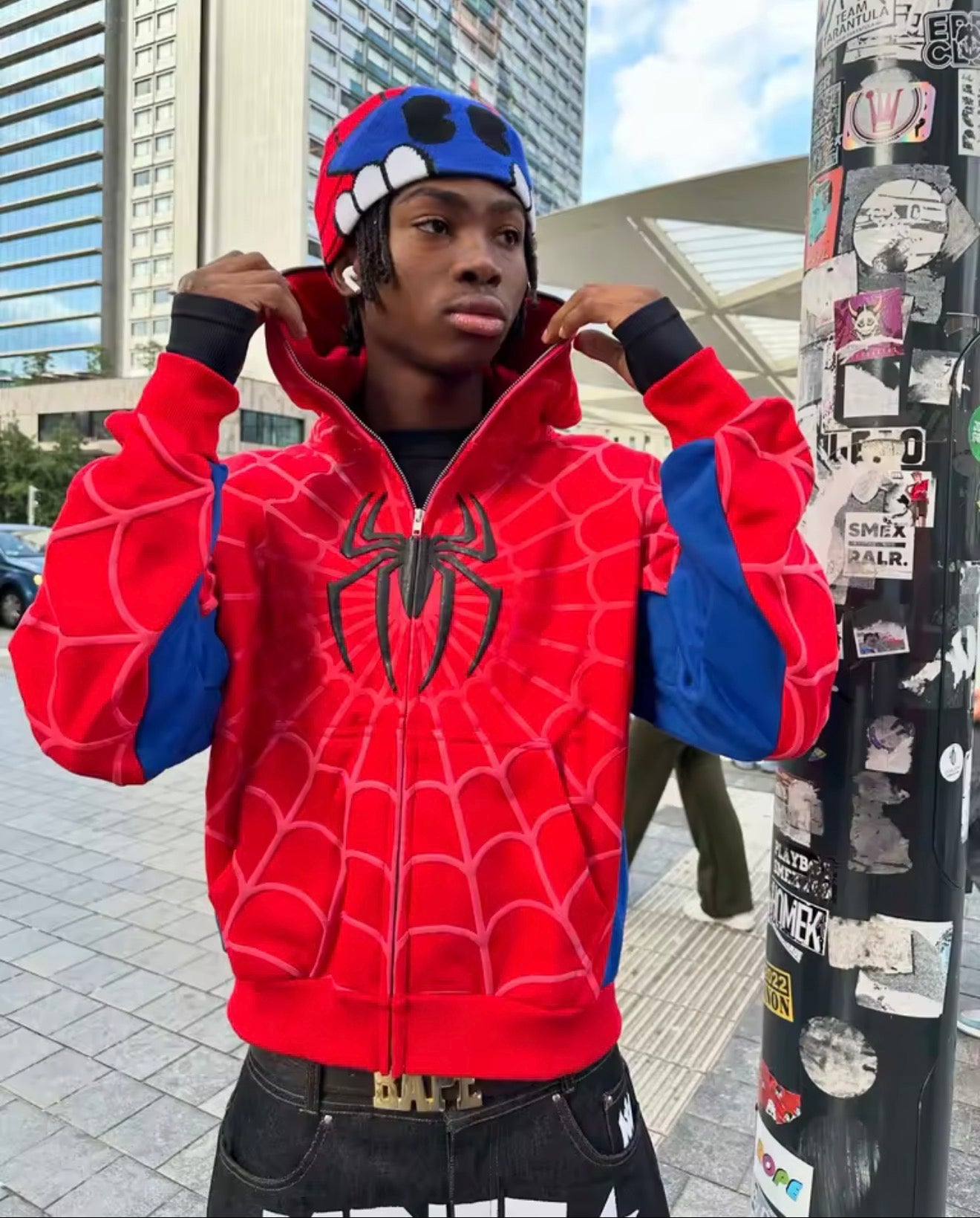 Red Spider Man Printed Hoodie Zip Up